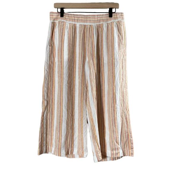 Cloth & Stone Orange & White Striped Wide Leg Cropped Pants - Size Large - Linen - Picture 1 of 7